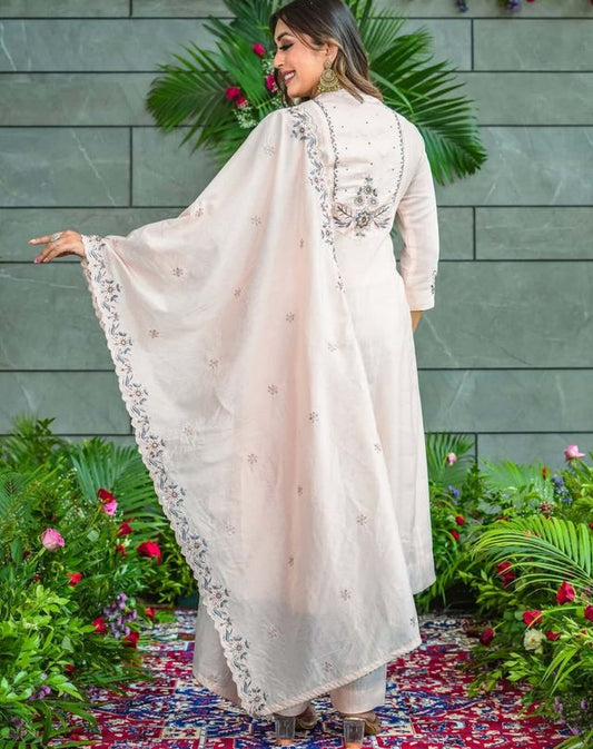 Off White Color Muslin Fabric Beautiful Partywear Dress For Girls