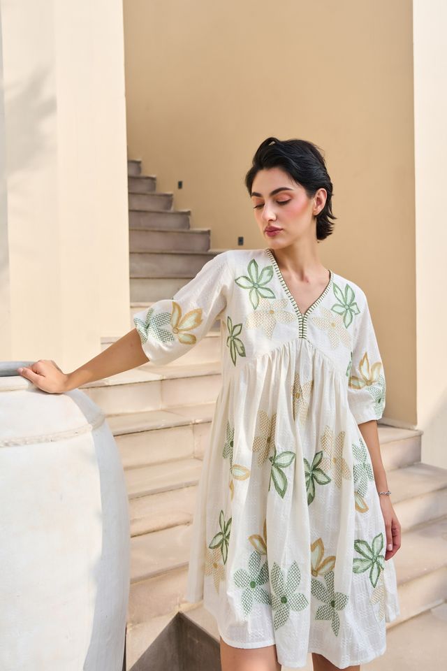Beautiful Designer Embroidery Work Cotton Fabric Tunic For Girl