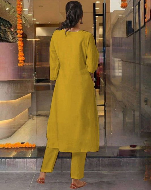 Mustard Color Designer Embroidered Ethnic Partywear Suit