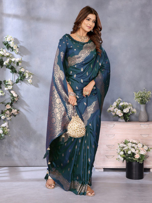 blue Premium banarasi tissue silk saree with gala weaving work