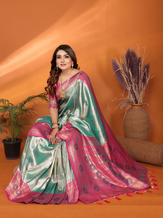 sky blue banarasi tissue silk saree with weaving work