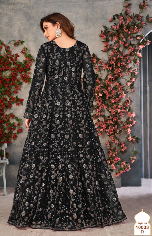 Black Embroidered Butterfly Net Semi Stitched Anarkali Suit