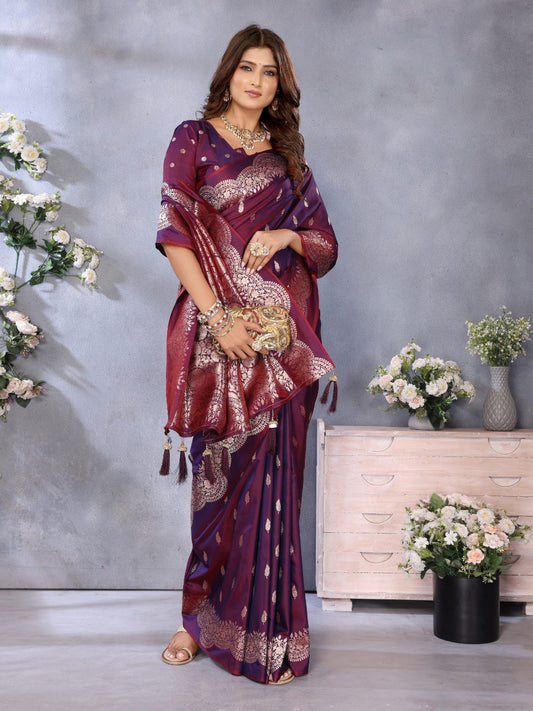 maroon Premium banarasi tissue silk saree with gala weaving work
