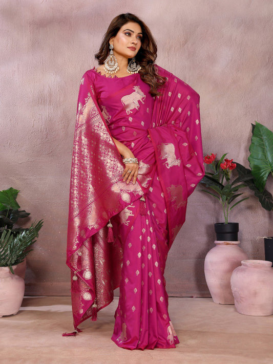 pink Premium banarasi tissue silk saree with gala weaving work
