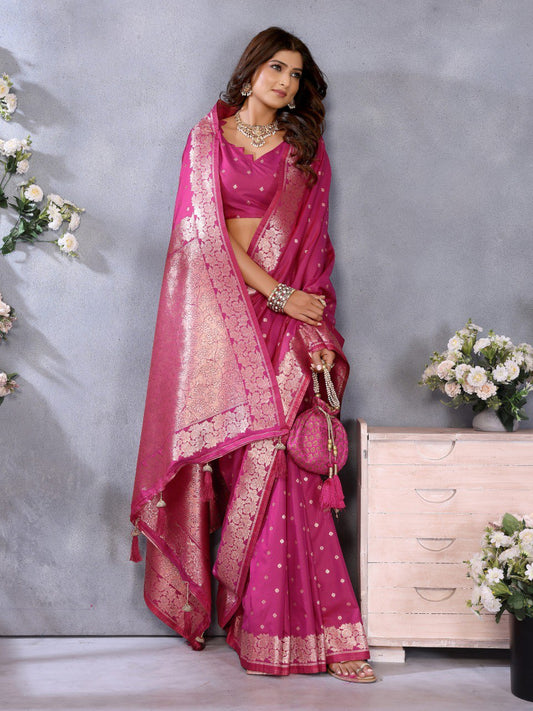 magenta Premium banarasi tissue silk saree with gala weaving work