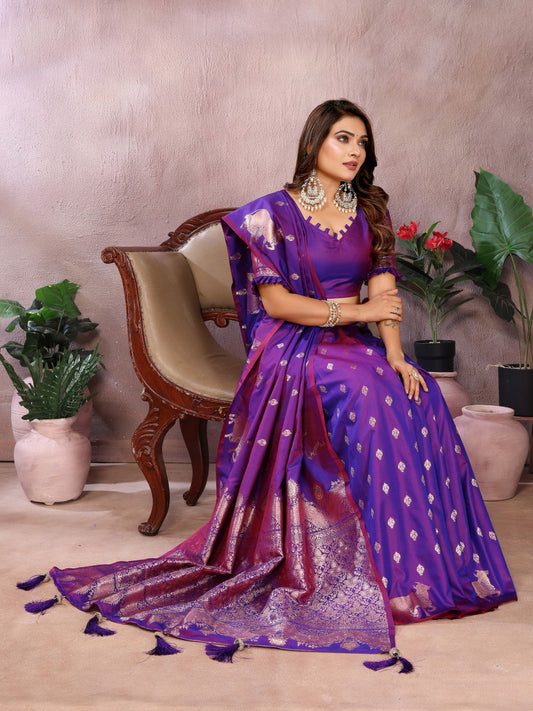 purple Premium banarasi tissue silk saree with gala weaving work