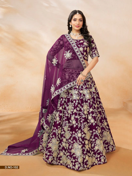 Navy Blue Embroidered Heavy Art Silk Designer Lehenga With Blouse