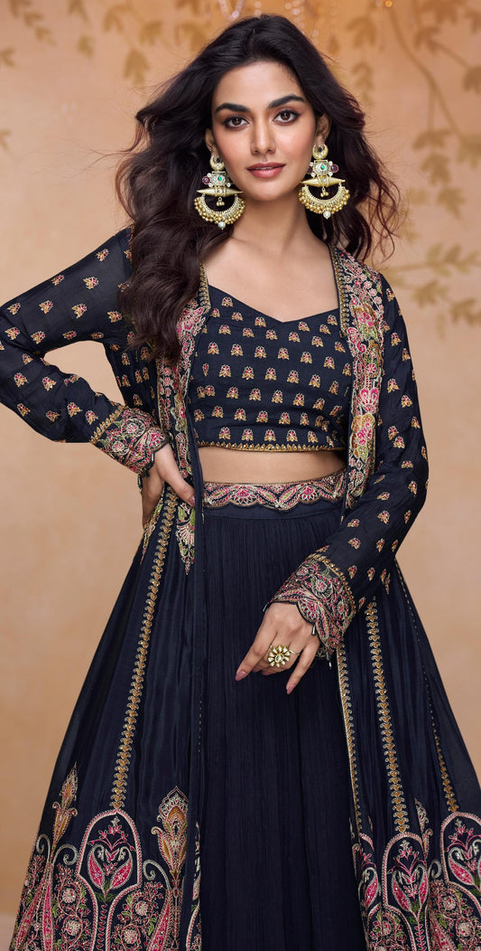 Black Chinon Readymade Suit with Heavy Embroidery & Sequence Work