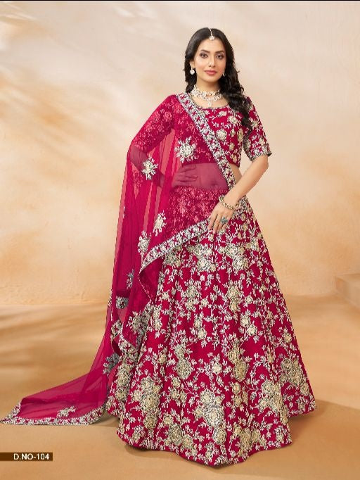 Rani Pink Embroidered Heavy Art Silk Designer Lehenga With Blouse