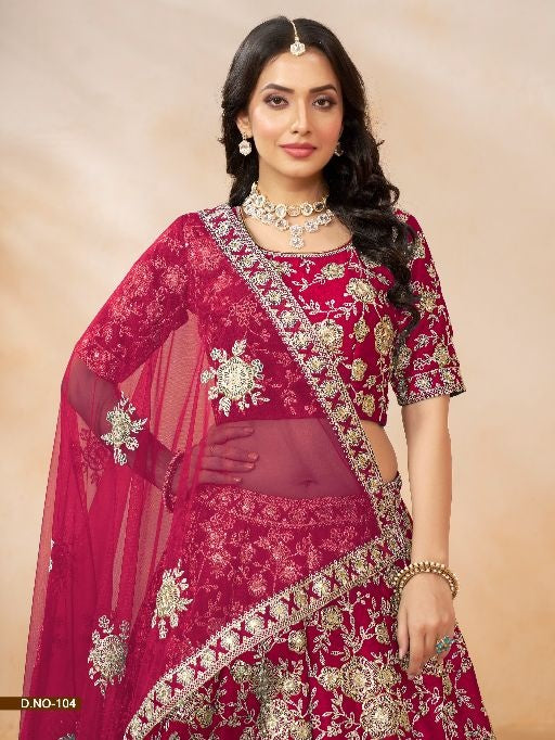 Rani Pink Embroidered Heavy Art Silk Designer Lehenga With Blouse