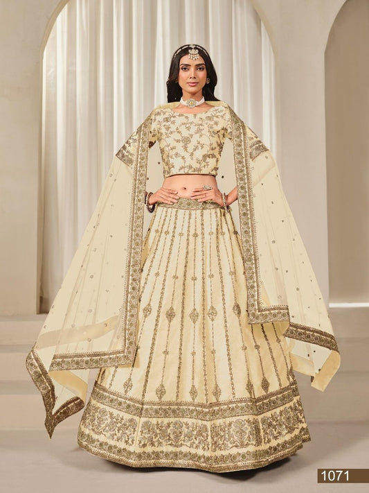 Cream Embriodered Heavy Art Silk Designer Lehenga With Blouse