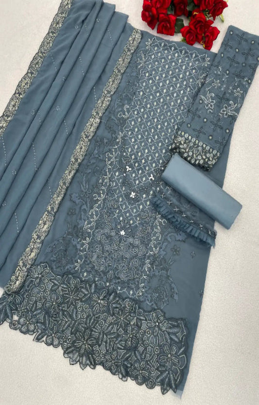 Fox Georgette Semi Stitched Suit with Embroidery Sequence Work