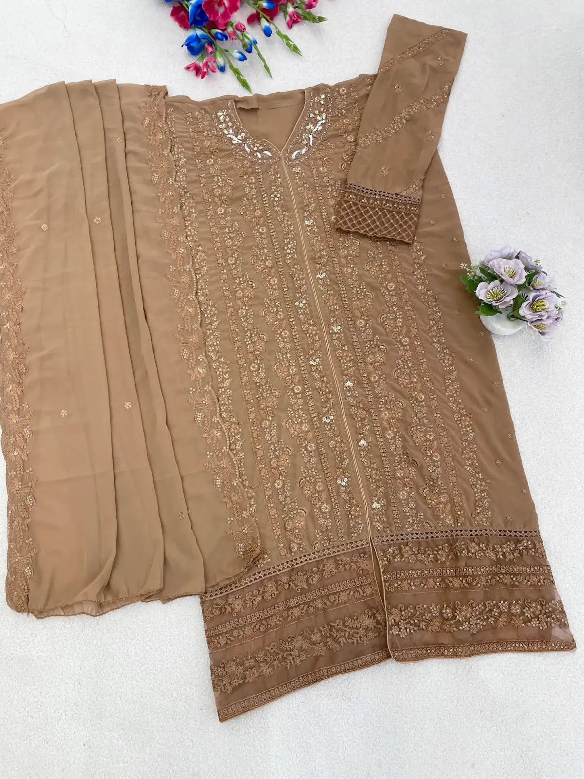 Chiku Fox Georgette Semi Stiutched Suit with Embroidery Sequenc & Khatli Work