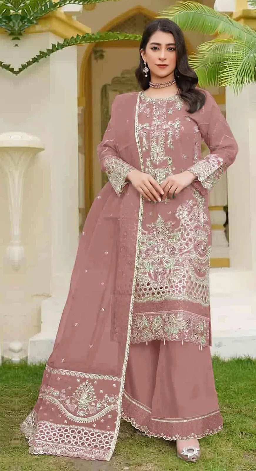 Brown Fox Georgette Semi Stitched Suit with Embroidery Sequence Work