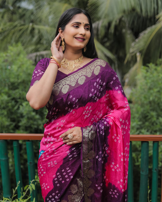 Pink Woven Design Pure Bandhej Soft Silk Saree