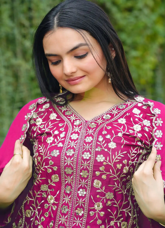 Heavy Chinon Suit With Sequence Embroidered Work