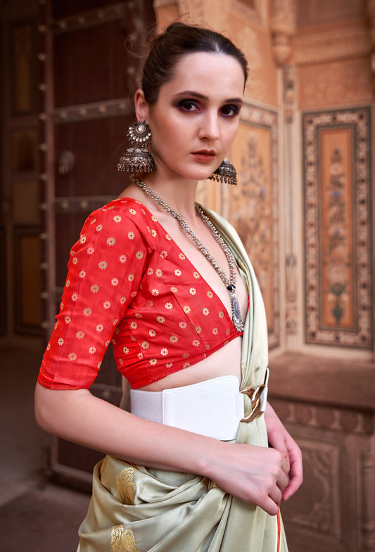 Light green Pure Sattin silk With Zari Weaving Saree With Blouse