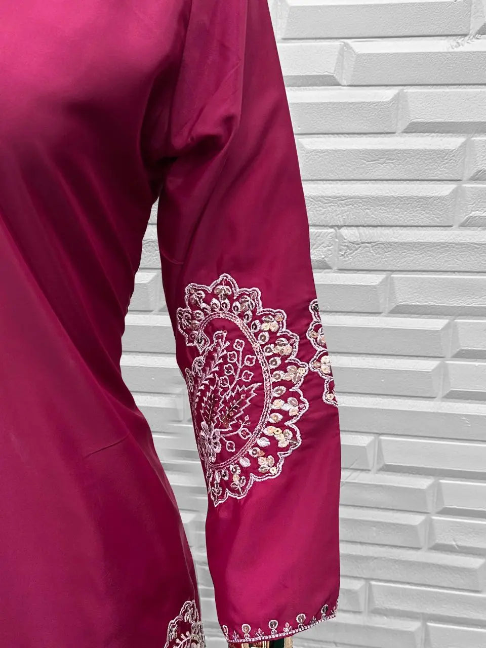 Red Crape Readymade Salwar Suit with Embroidery Work