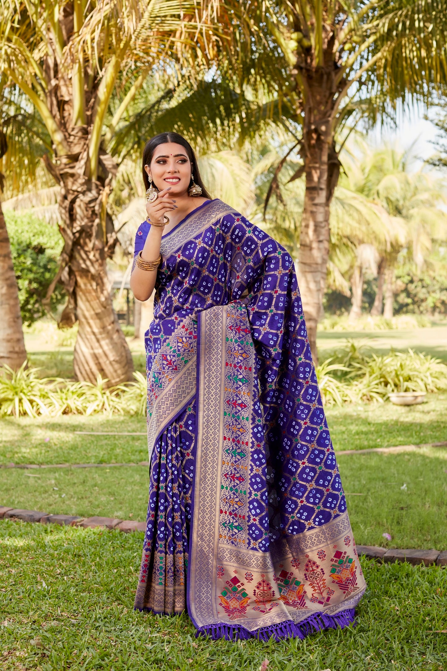 Violet Woven Design Pure Gharchola Bhandhej Silk Saree With Blouse