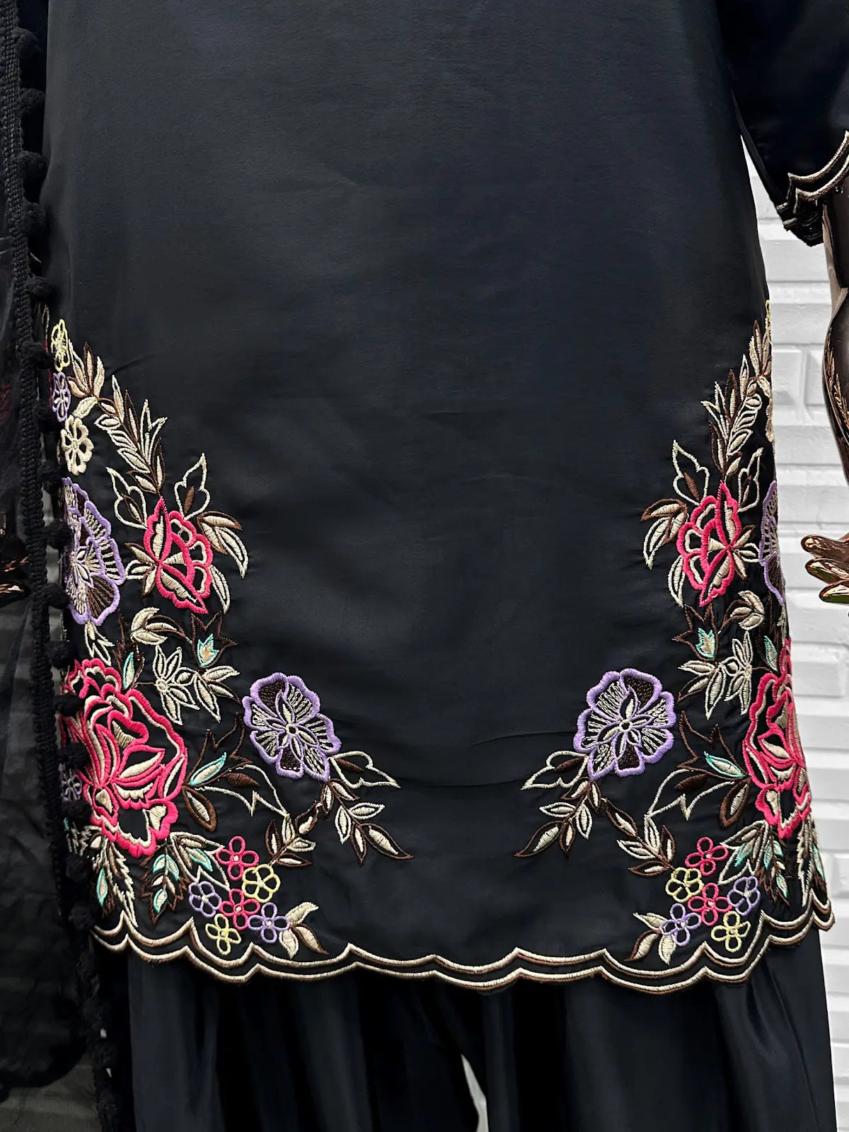 Black Crape Readymade Salwar Suit with Embroidery & Sequence Work