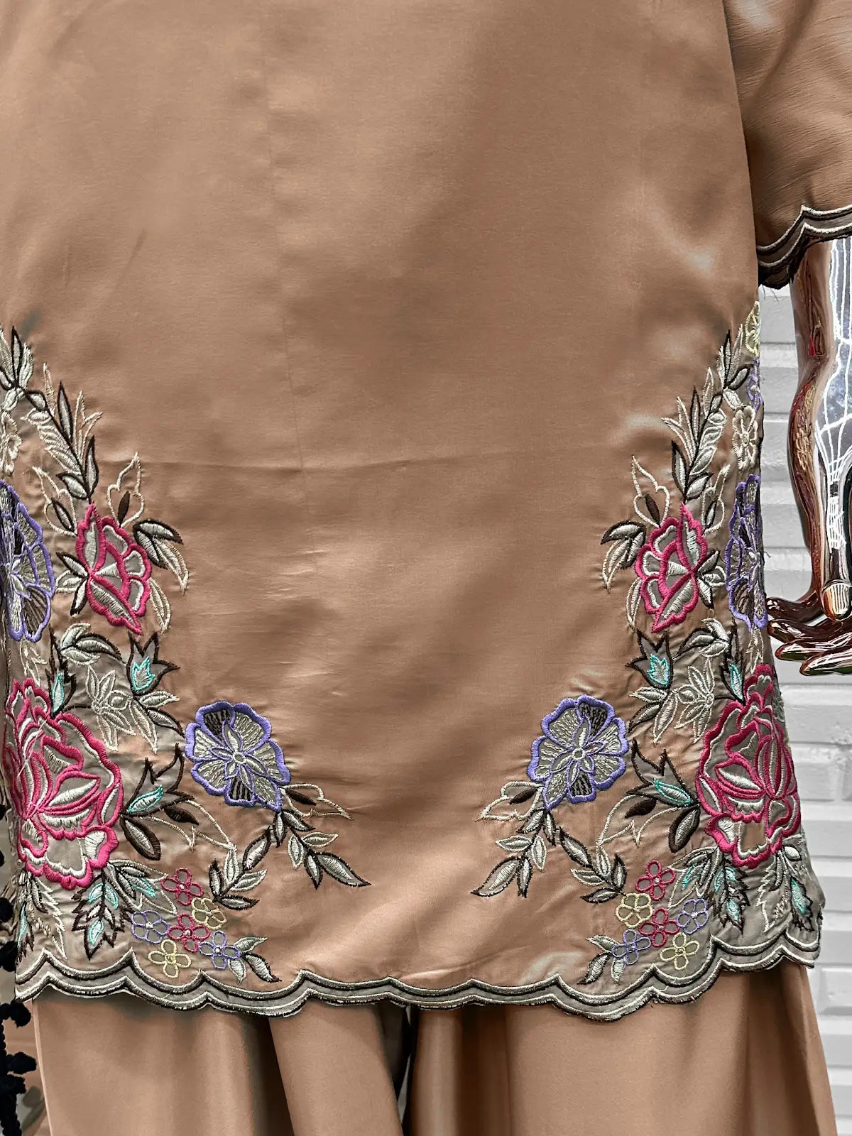 Brown Crape Readymade Salwar Suit with Embroidery & Sequence Work