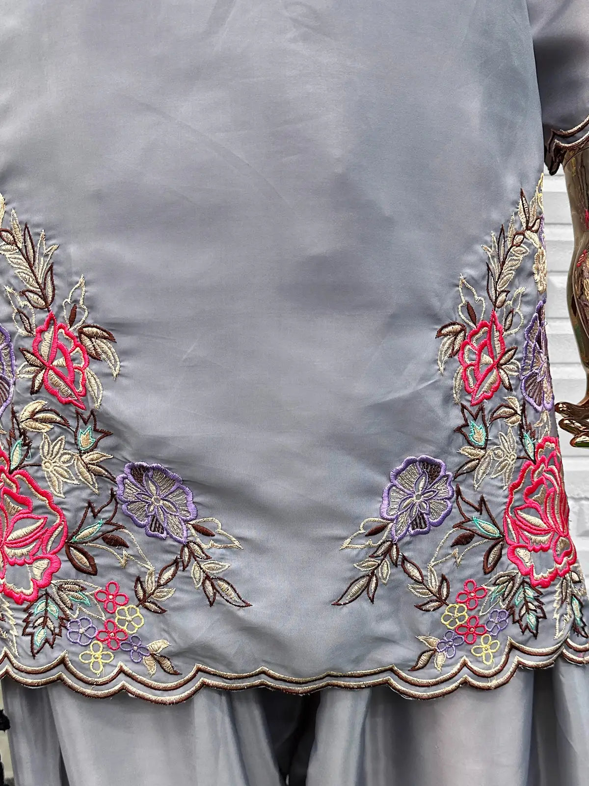 Grey Crape Readymade Salwar Suit with Embroidery & Sequence Work