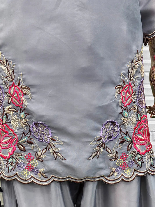 Grey Crape Readymade Salwar Suit with Embroidery & Sequence Work
