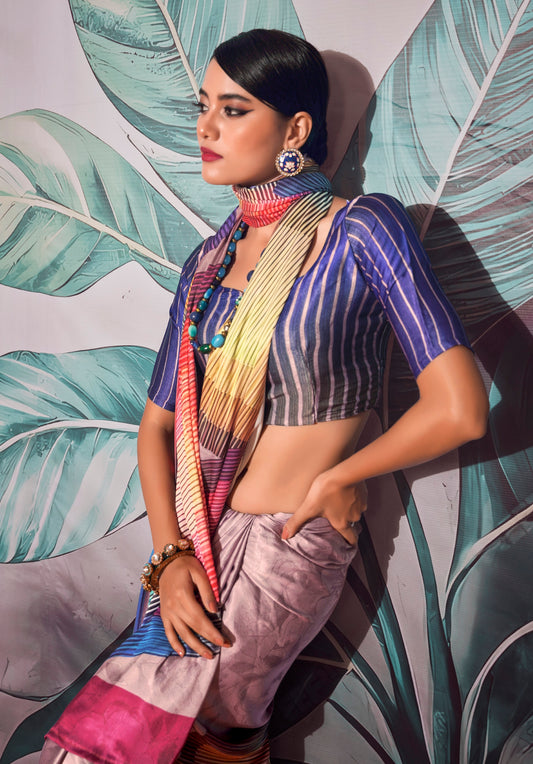 Purple Pure Sattin silk With Zari Weaving Saree With Blouse