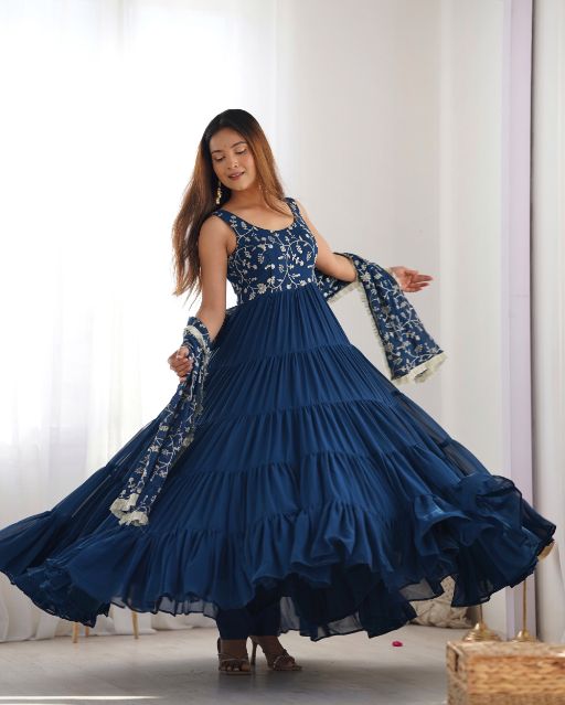 PURE SOFT FOX GEORGETTE FABRIC FULLY FLAIR ANARKALI,WITH DUPPTA SET,PENT READY TO WEAR