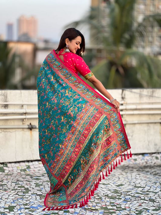 Rama Color Elegant Viscose Silk Fabric Rich Sophisticated Saree