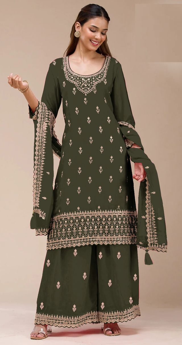Beautiful Embroidered Georgette Fabric Palazzo Dress