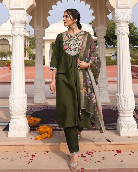 Mehendi Color Traditional Kurti Wedding Wear
