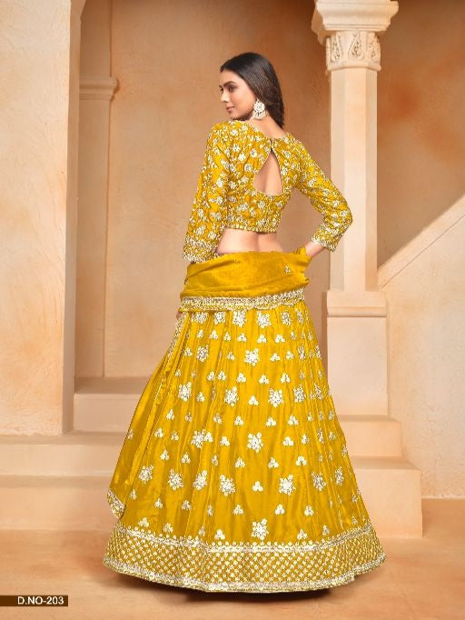 Yellow Embroidered Heavy Organza Designer Lehenga With Blouse