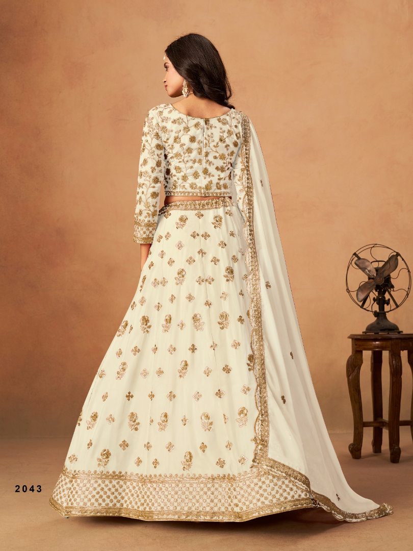 White Organza Semi Stitched Lehenga Choli with Heavy Embroidery Work