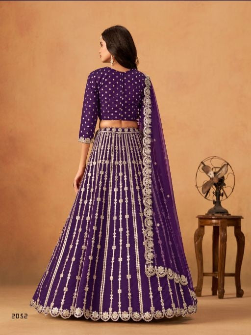 Violet Art Silk Semi Stitched Lehenga Choli With Embroidert Work