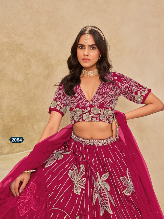 Magenta heavy art silk semi stitched lehenga choli with embroidery work