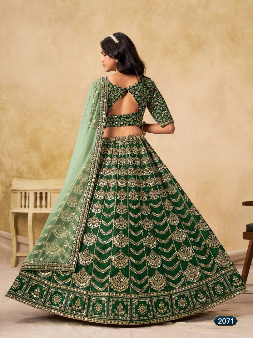 Mehendi Art Silk Semi Stitched Lehenga Choli with Heavy Embroidery Work