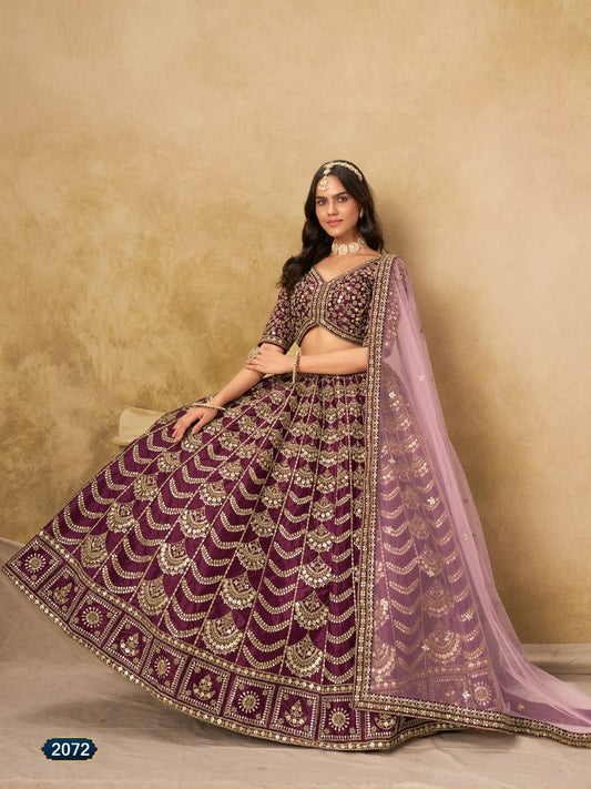 D Purple Art Silk Semi Stitched Lehenga Choli with Heavy Embroidery Work