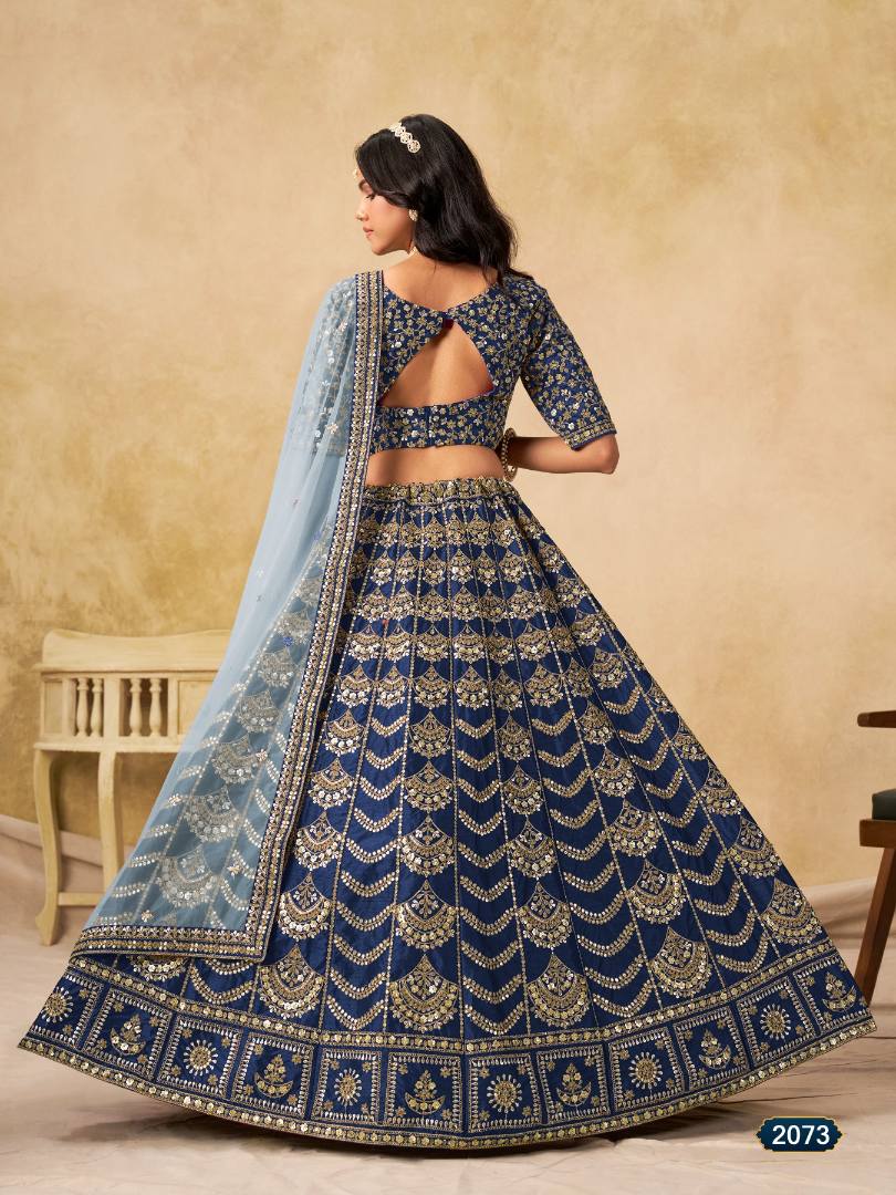 Teal Blue Art Silk Semi Stitched Lehenga Choli with Heavy Embroidery Work