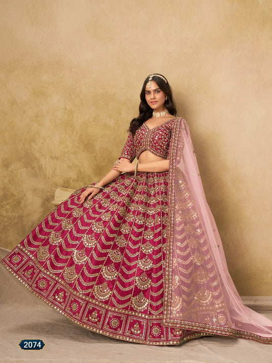 Maroon Art Silk Semi Stitched Lehenga Choli with Heavy Embroidery Work