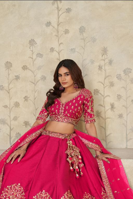 Hot Pink Bridal Ensemble with Elephant Motifs