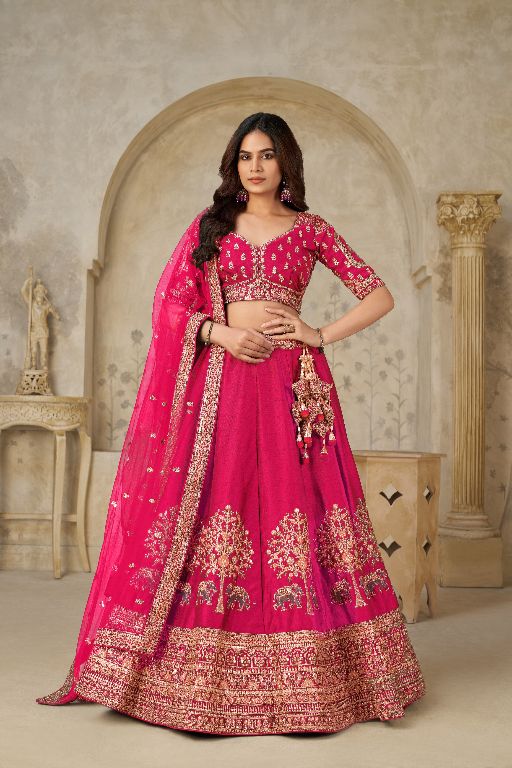 Hot Pink Bridal Ensemble with Elephant Motifs