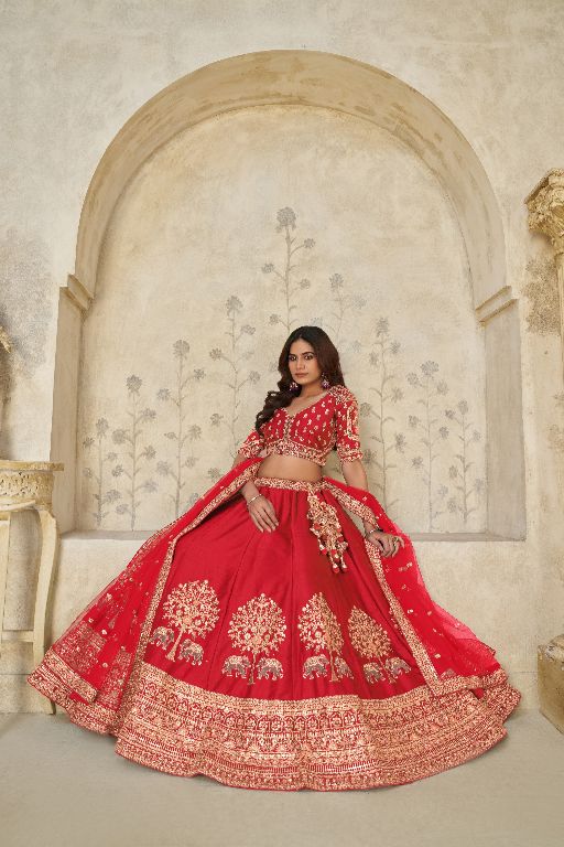 Red Bridal Ensemble with Elephant Motifs