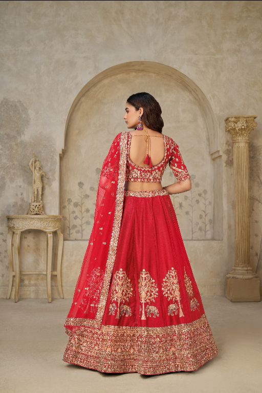 Red Bridal Ensemble with Elephant Motifs