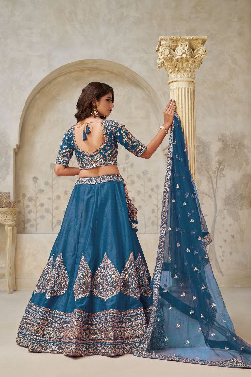 Teal Blue Elegant wedding lehenga with zariwork