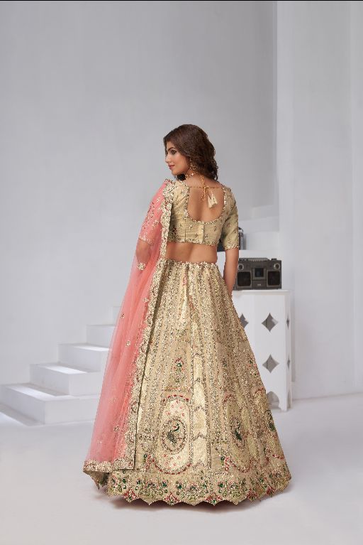 Designer Cream Raw Silk Lehenga for Festive Glam