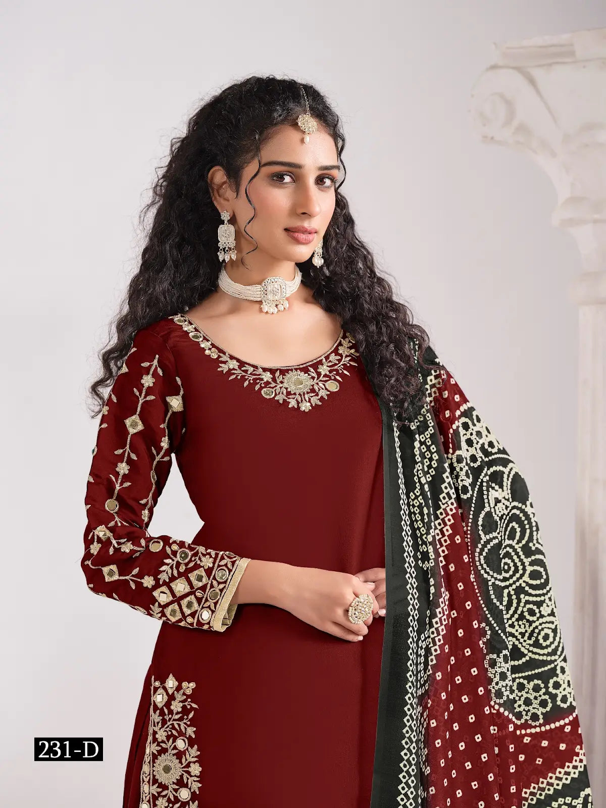 Red Roman Silk Semi Stitched Suit with Embroidery & Real Mirror Work