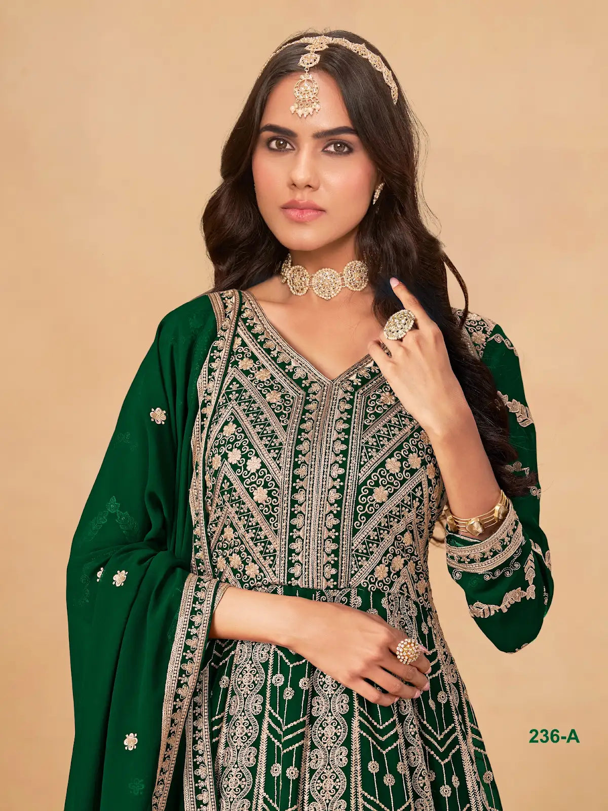 Green Faux Georgette Semi Stitched Anarkali Suit with Heavy Embroidery Work