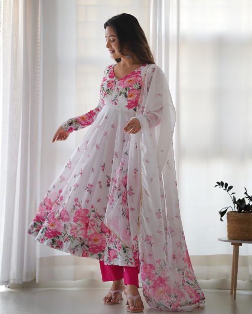 White anarkali gowan,white Suit
