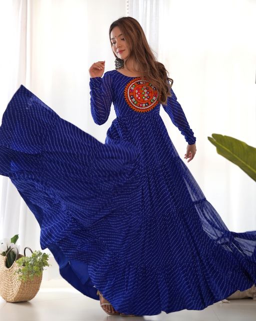 navratri outfit for women,bandhni navy blue , chaniya choli, durga puja outfit for women ,Tiered Ruffle Dress in Rich Midnight Color